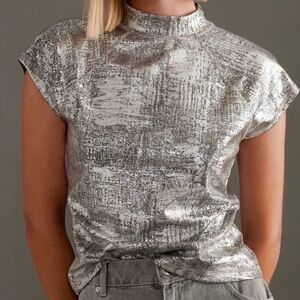 Pilcro Cap sleeve Mock Neck Metallic Top Sz M